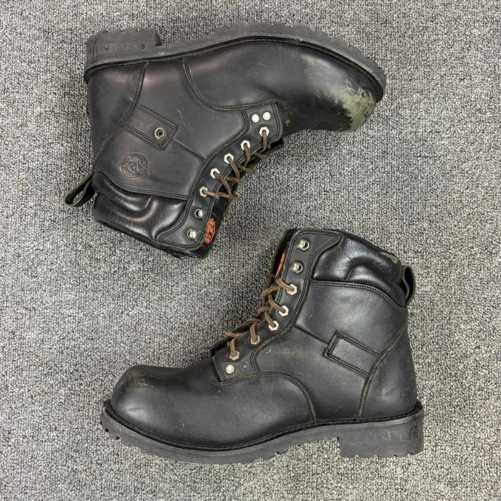 Men's Milwaukee Heavy Black Leather Lace Up Bike Motorcycle Riding Boots Size 12